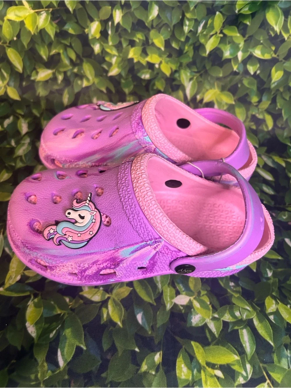 Capelli of New York Metallic Purple Unicorn Clogs with Pink Accents